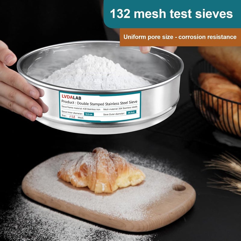 LVDALAB 304 Stainless Steel Mesh Lab Sieve, 132 Mesh (0.111mm) Aperture Test Sieve, 7.9Inch(20cm) Diameter Economy Standard Analysis Sample Test Sieves for Industrial Laboratory Homes - Image 4